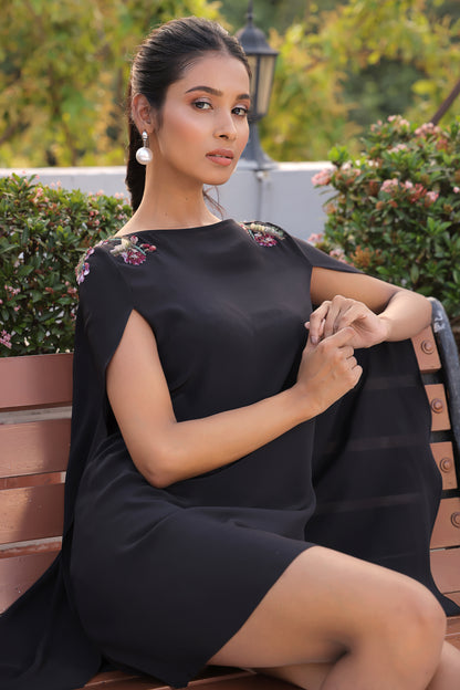 Elan Black Cape Dress