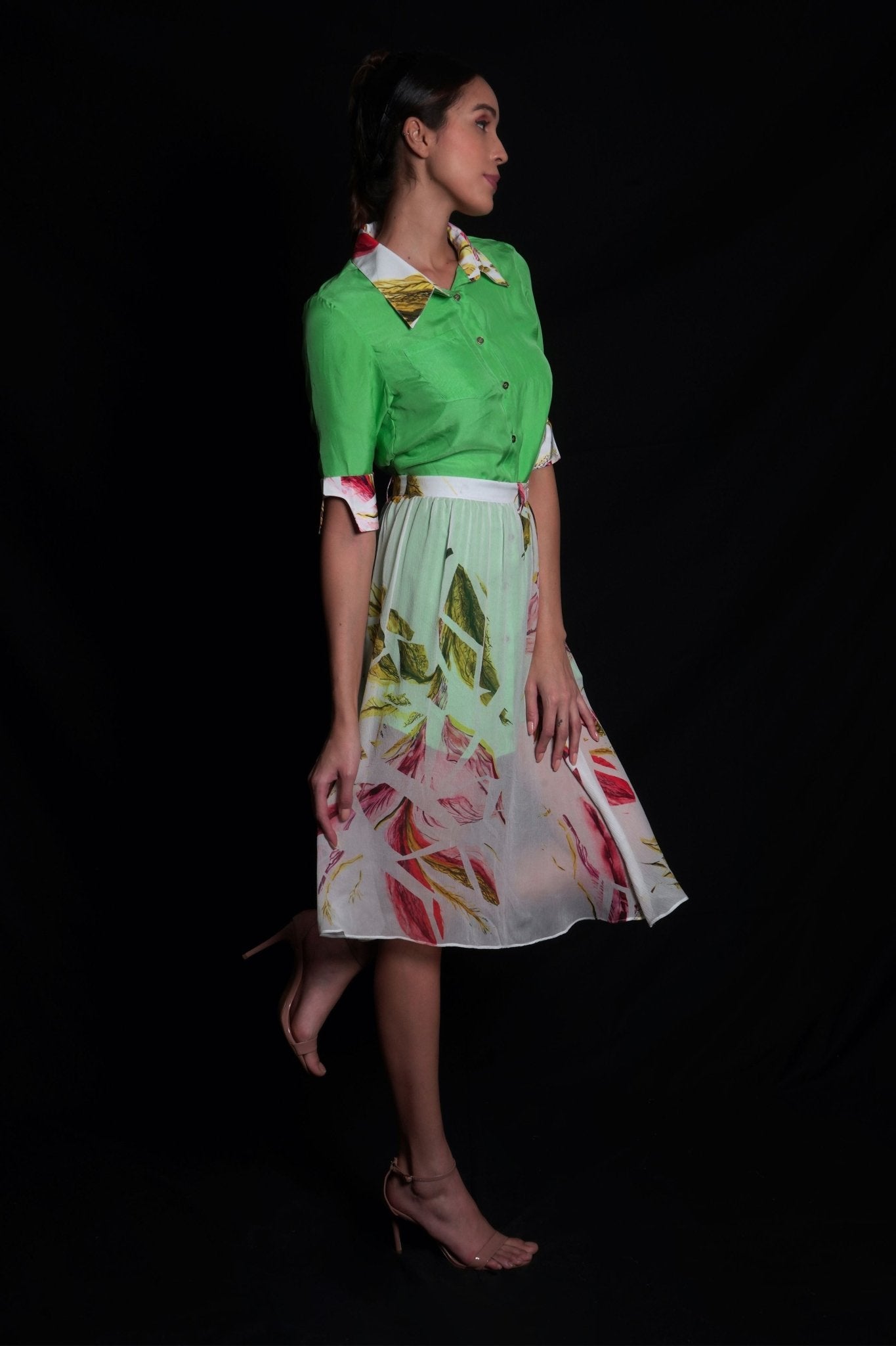 Absinthe Green Dress With Floral Highlights