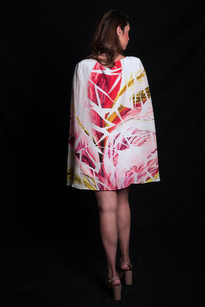 Lunar rock cape dress with broken flower print