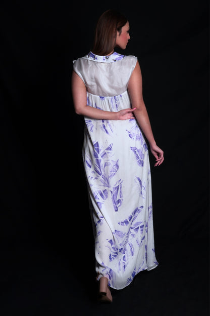 Lunar rock long dress with broken flower prints and embroidery on collars