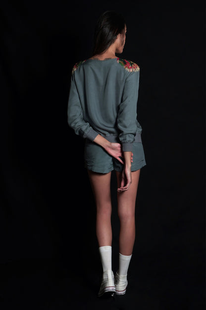 Titanium sweatshirt with organza applique embroidery