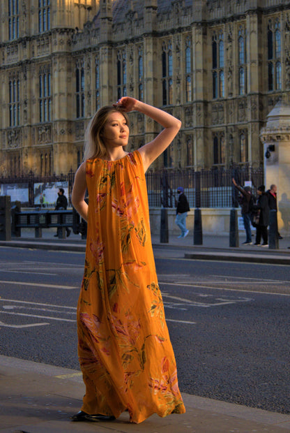 Sundial crinkled dress in a broken flower print