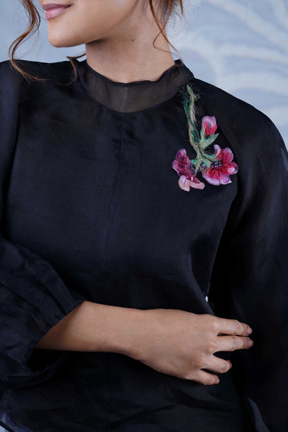 Kamaria Black Floral Applique Top