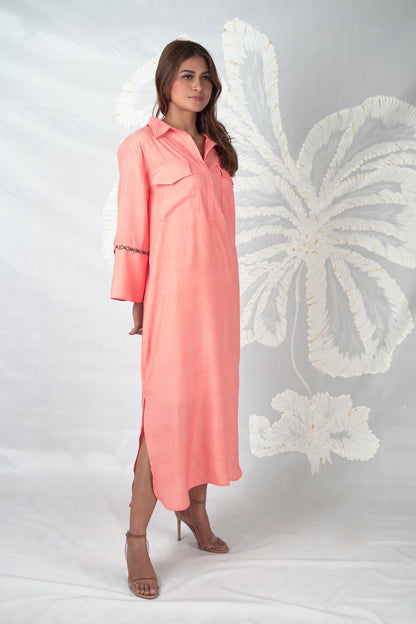 Mira Papaya Embroidered Long Dress